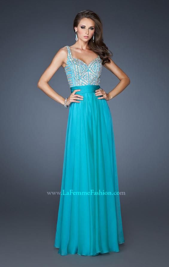 Picture of: Intricate Beaded Prom Dress with Gathered Waist in Blue, Style: 18713, Detail Picture 1