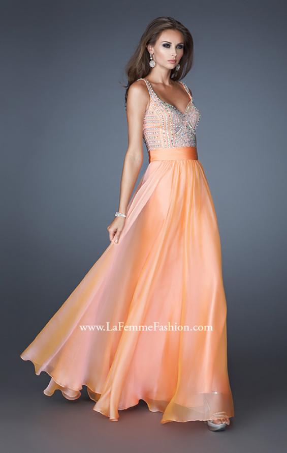 Picture of: Intricate Beaded Prom Dress with Gathered Waist in Orange, Style: 18713, Detail Picture 2
