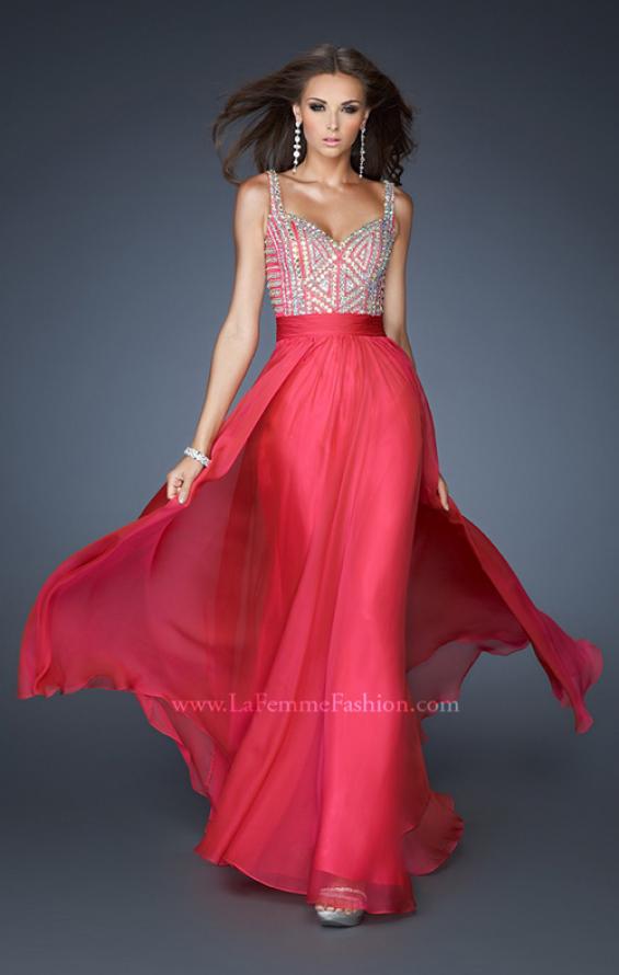 Picture of: Intricate Beaded Prom Dress with Gathered Waist in Pink, Style: 18713, Detail Picture 3