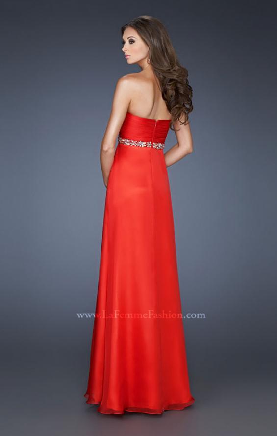 Picture of: Empire Waist Chiffon Dress with Ruched Neckline in Red, Style: 18715, Back Picture