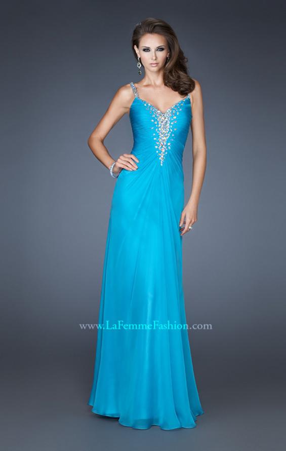 Picture of: Chiffon Prom Dress with Beaded Bodice and Straps in Blue, Style: 18726, Main Picture