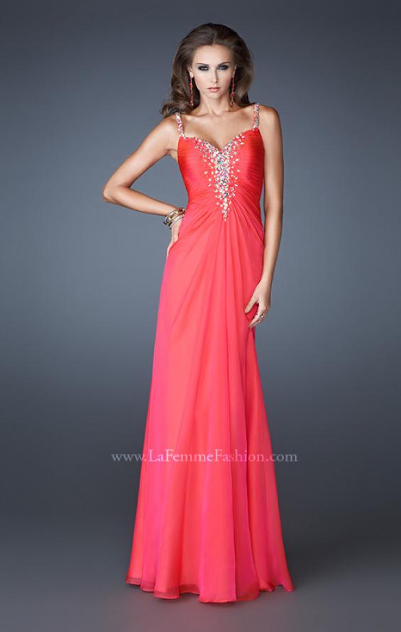 Picture of: Chiffon Prom Dress with Beaded Bodice and Straps in Pink, Style: 18726, Detail Picture 1