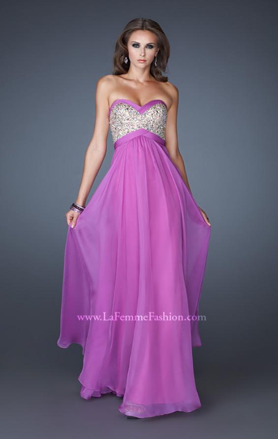 Picture of: Pleated Chiffon Prom Dress with Sequined Bodice in Purple, Style: 18733, Main Picture