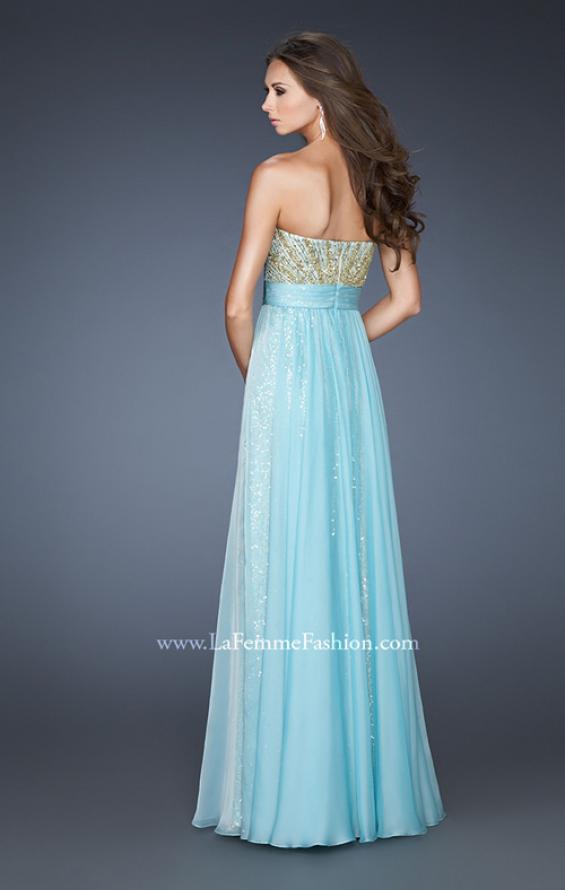 Picture of: A-line Sequined Gown with Ruched Chiffon Belt in Blue, Style: 18737, Back Picture