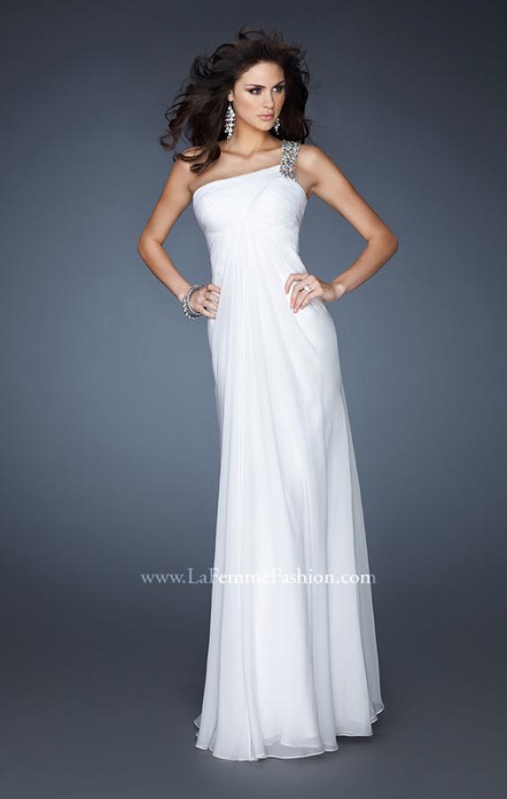 Picture of: Ruched Bodice Prom Dress with Patterned Top in White, Style: 18738, Main Picture