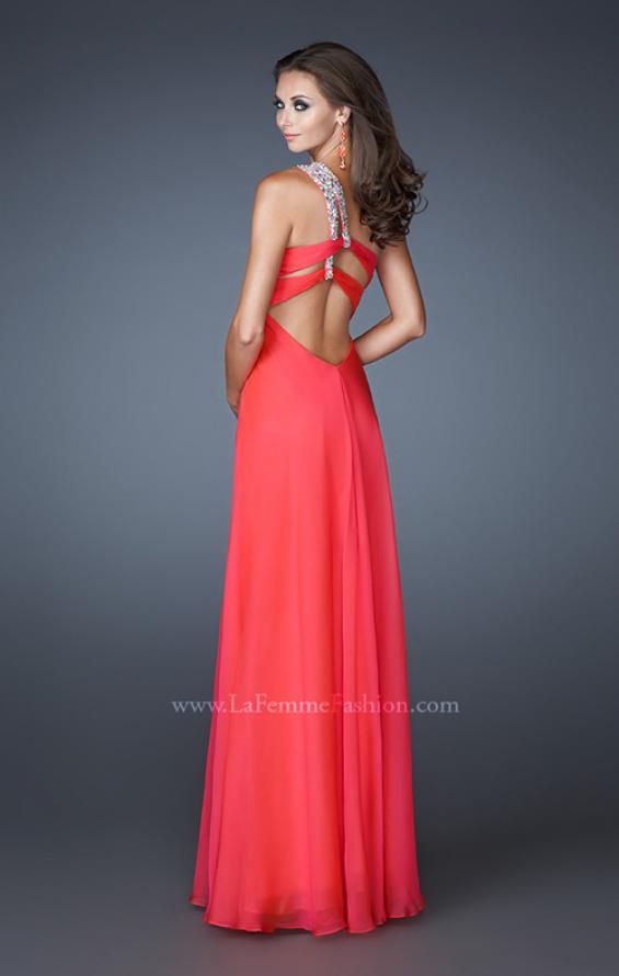Picture of: Ruched Bodice Prom Dress with Patterned Top in Pink, Style: 18738, Back Picture