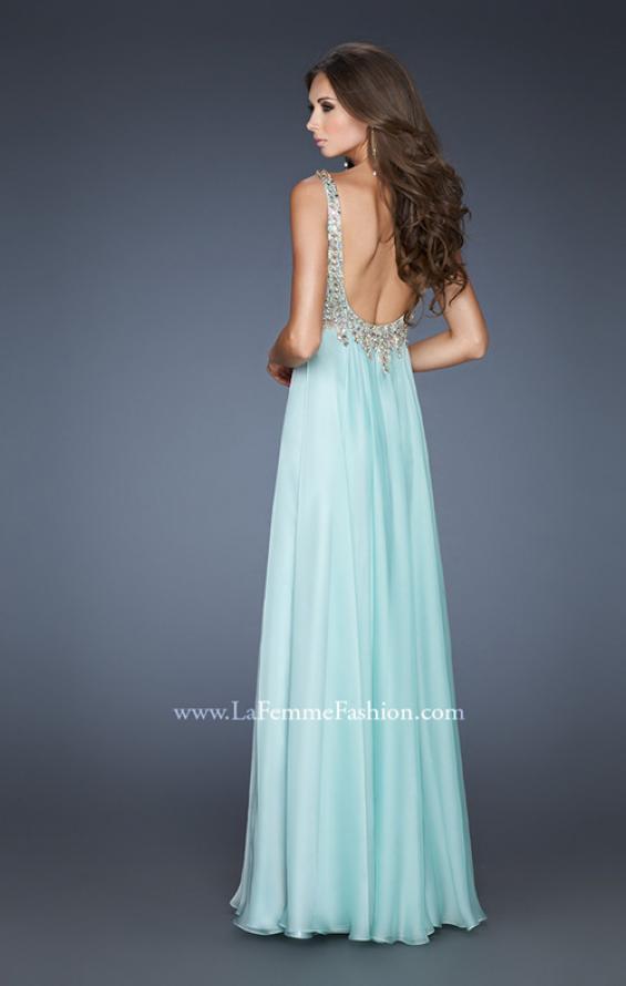 Picture of: Empire Waist Chiffon Gown with Scoop Neck Detail in Blue, Style: 18745, Back Picture
