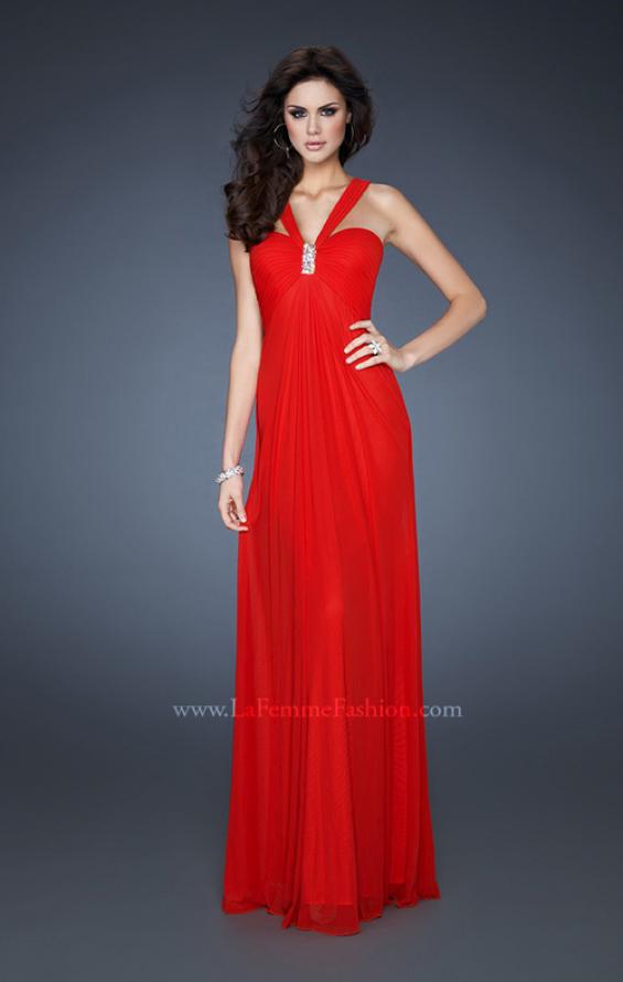Picture of: Empire Waist Ruched Bodice Prom Dress with Halter Neck in Red, Style: 18755, Main Picture