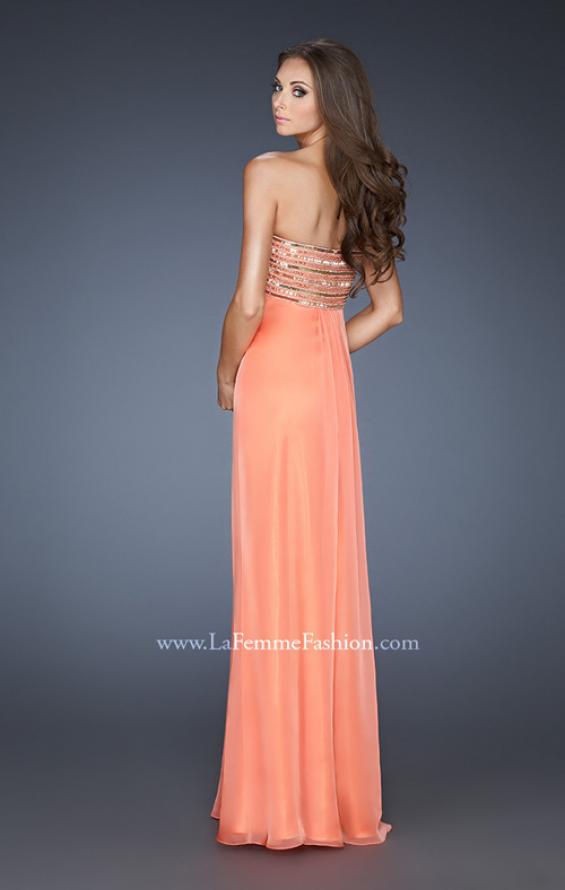 Picture of: Strapless Chiffon Dress with Gathered Empire Waist in Orange, Style: 18797, Back Picture