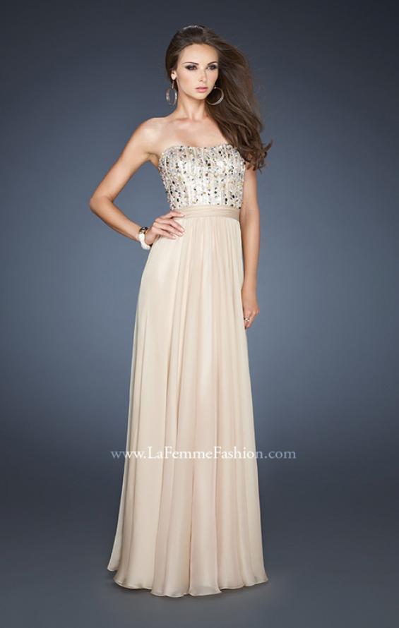 Picture of: Long Chiffon Dress with Beaded Bodice and A-line Skirt in Nude, Style: 18801, Main Picture