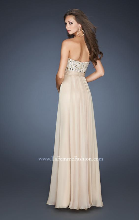 Picture of: Long Chiffon Dress with Beaded Bodice and A-line Skirt in Nude, Style: 18801, Back Picture