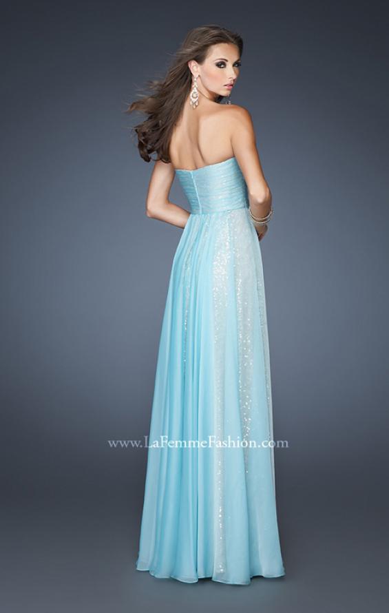 Picture of: Sequined Prom Dress with Chiffon Overlay and Gathers in Blue, Style: 18848, Back Picture