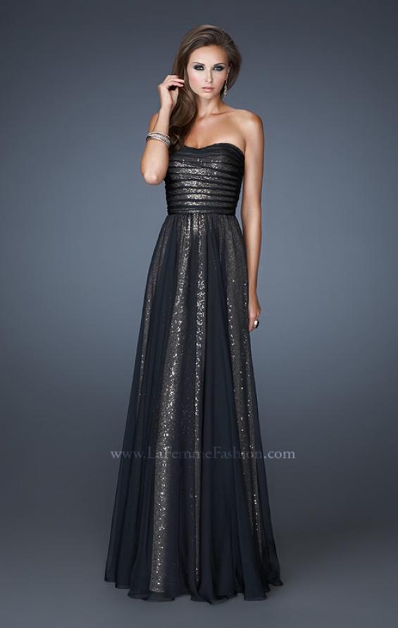 Picture of: Sequined Prom Dress with Chiffon Overlay and Gathers in Black, Style: 18848, Detail Picture 2