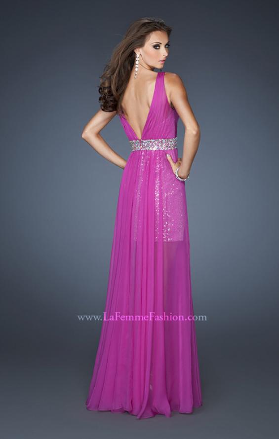 Picture of: Short Sequin Prom Dress with Long Chiffon Overlay and Belt in Purple, Style: 18865, Back Picture