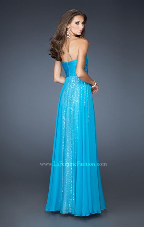 Picture of: Long Strapless Sequin Prom Dress with Chiffon Overlay in Blue, Style: 18870, Back Picture