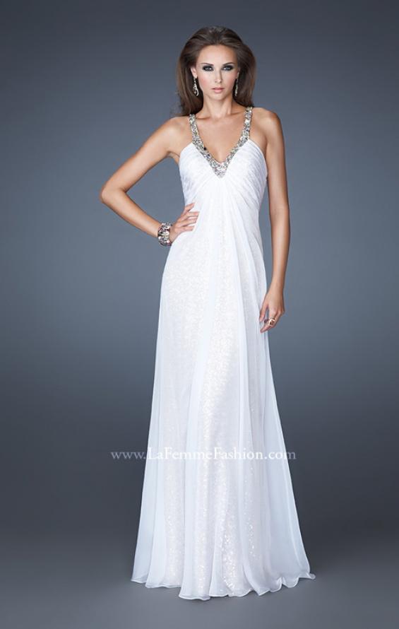 Picture of: Long Sequin Prom Dress with Chiffon Overlay in White, Style: 18896, Detail Picture 1