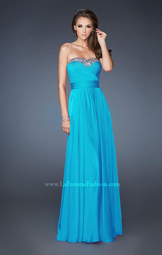 Picture of: Long Strapless Chiffon Prom Dress with Beaded Trim in Blue, Style: 18899, Detail Picture 2