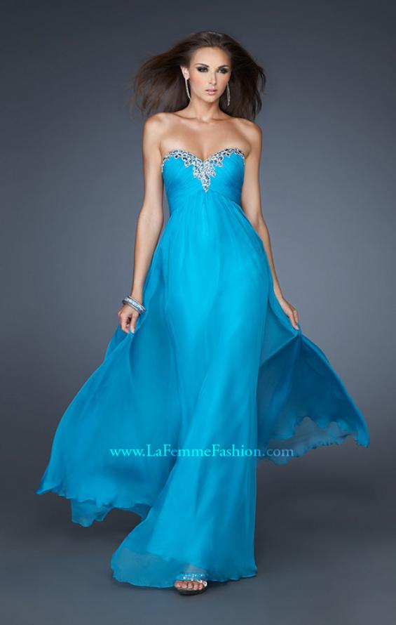 Picture of: Long Strapless Chiffon Prom Dress with Beaded Trim in Blue, Style: 18909, Main Picture