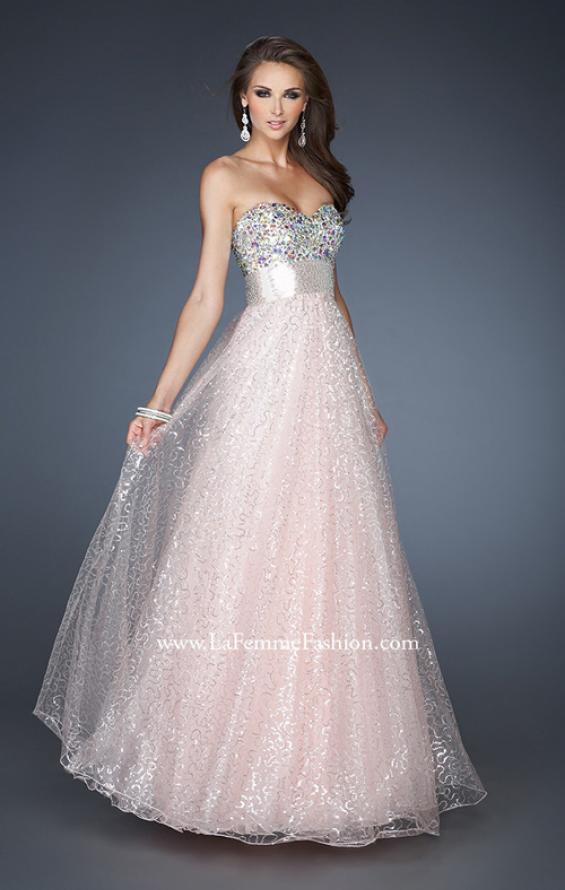 Picture of: Strapless Long Ball Gown with Beaded Bodice and Belt in Pink, Style: 18910, Main Picture