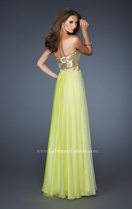 Picture of: Long Strapless Chiffon Prom Dress with Beaded Bodice in Green, Style: 18911, Back Picture