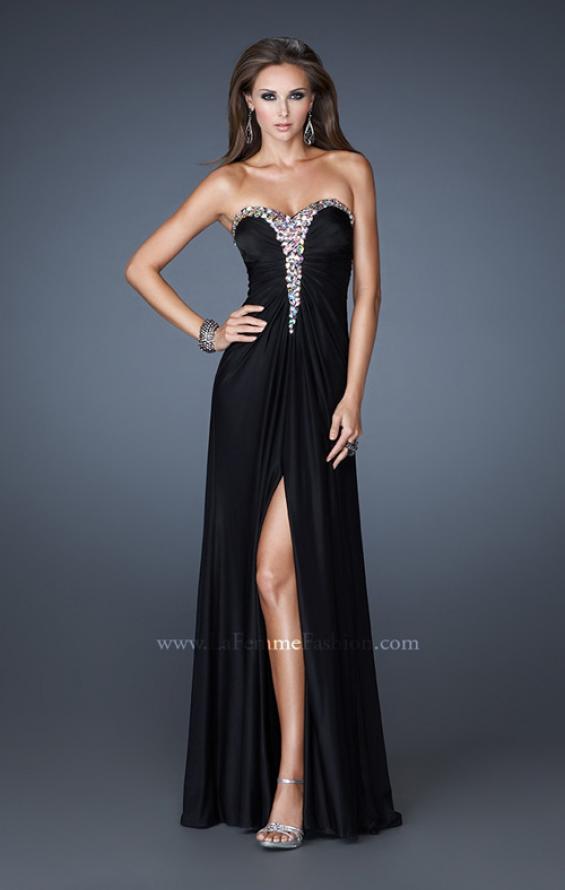 Picture of: Strapless Prom Dress with Beaded Detail and Strappy Back in Black, Style: 18934, Detail Picture 1