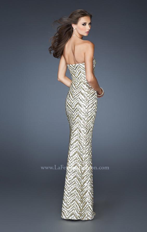 Picture of: Strapless Fitted Long Prom Dress with Sequin Pattern in Gold, Style: 18938, Back Picture