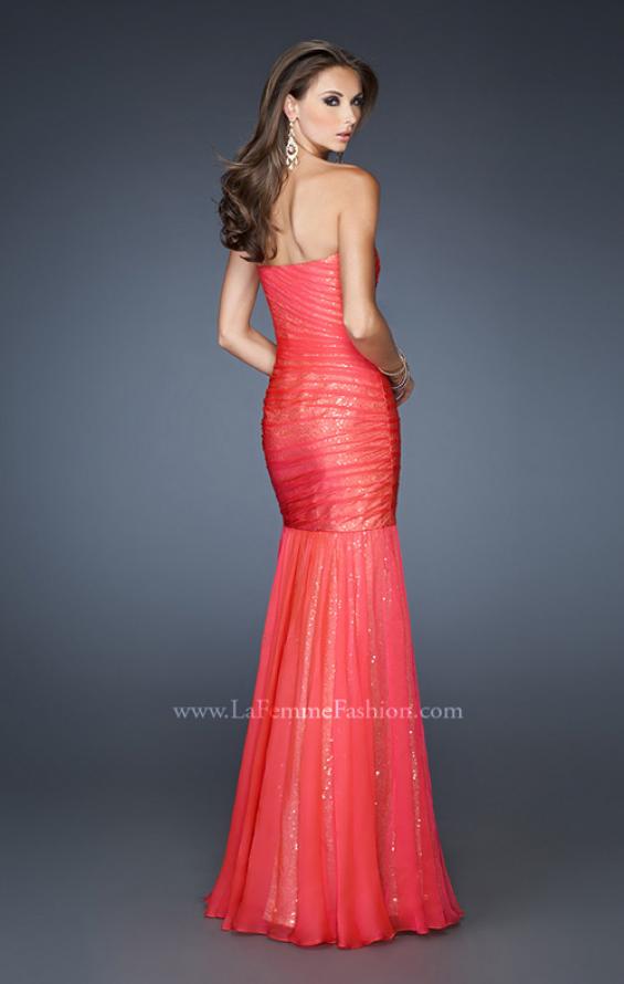Picture of: Strapless Ruched Mermaid Dress with Sequin Underlay in Orange, Style: 18949, Back Picture