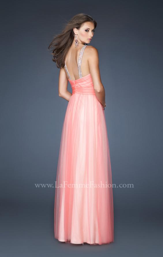 Picture of: Long A-line Chiffon Prom Dress with Beaded Halter in Orange, Style: 18983, Back Picture