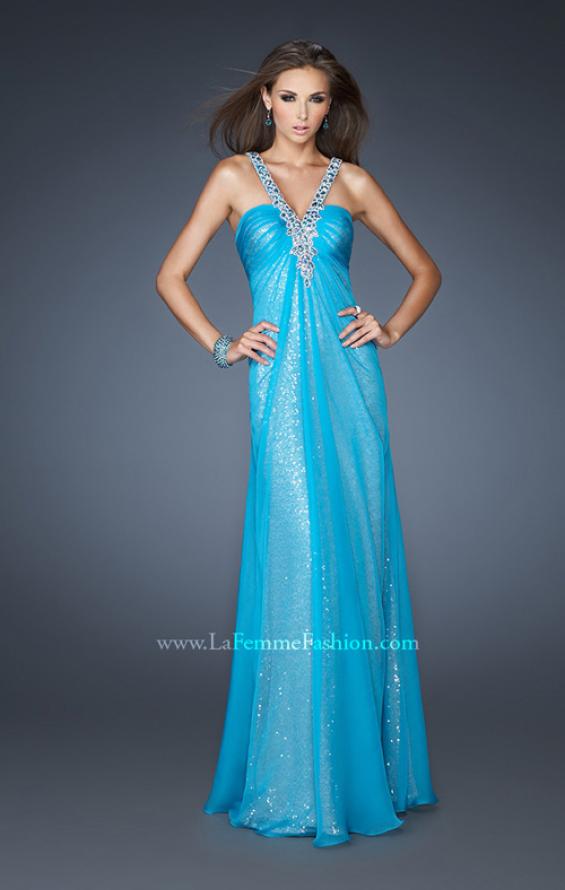 Picture of: Long Halter Sequin Prom Dress with Chiffon Overlay in Blue, Style: 18985, Main Picture