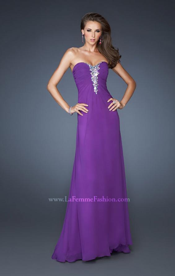 Picture of: Long Strapless Chiffon Gown with Embellished Detail in Purple, Style: 19009, Main Picture