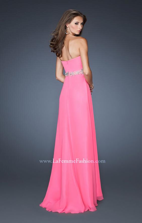Picture of: Strapless Long Chiffon Prom Gown with Pleated Bodice in Pink, Style: 19012, Back Picture