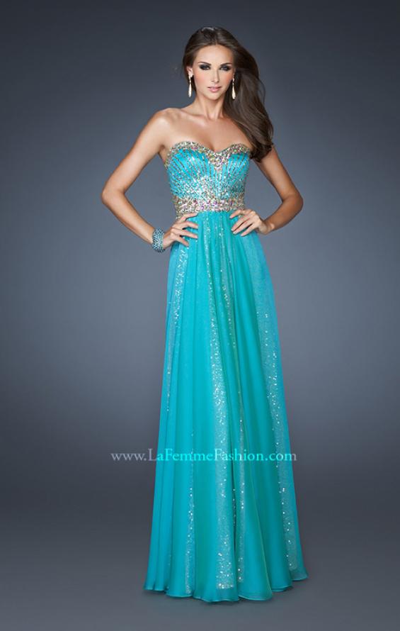 Picture of: Strapless Long Sequin Prom Dress with Chiffon Overlay Skirt in Blue, Style: 19021, Main Picture