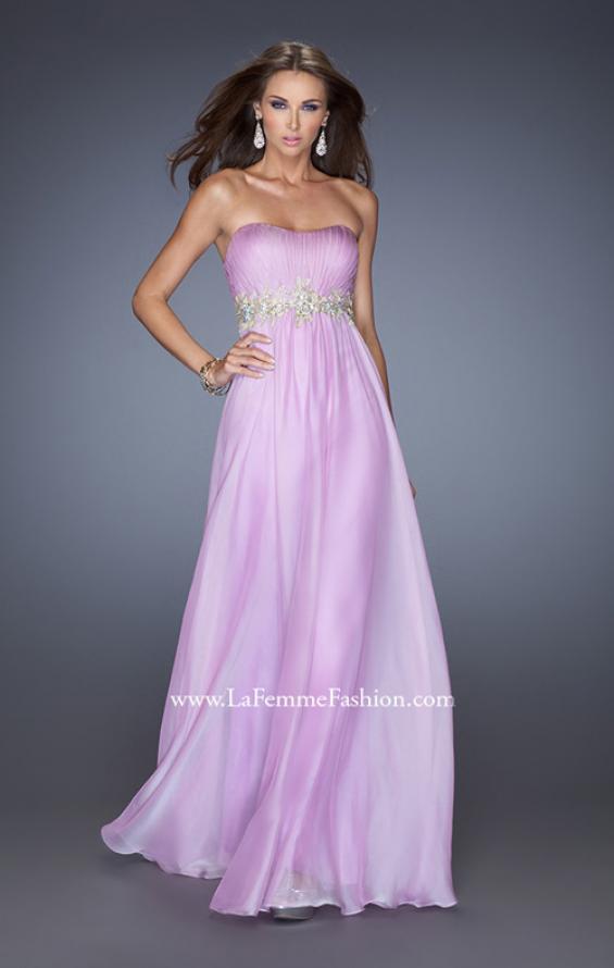 Picture of: Strapless Long A-line Prom Dress with Embellished Belt in Purple, Style: 19130, Detail Picture 1