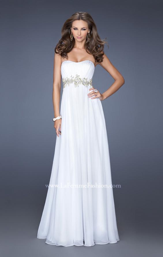 Picture of: Strapless Long A-line Prom Dress with Embellished Belt in White, Style: 19130, Detail Picture 2