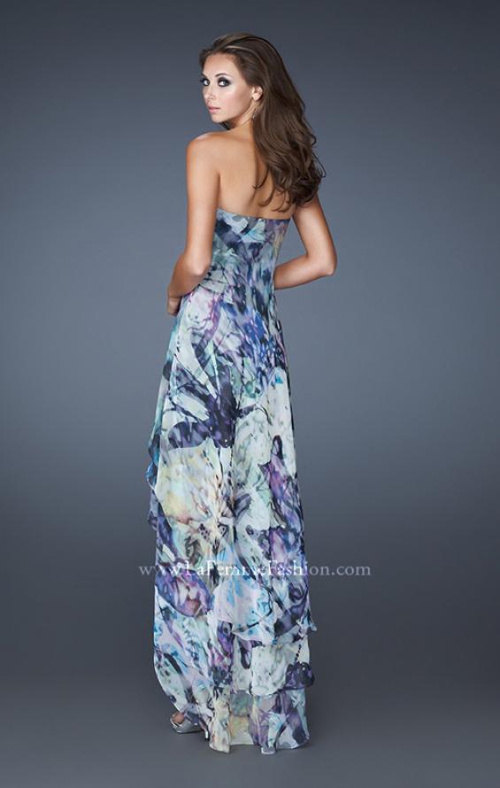 Picture of: High Low Printed Prom Dress with Cascading Layers in Multi, Style: 19139, Back Picture