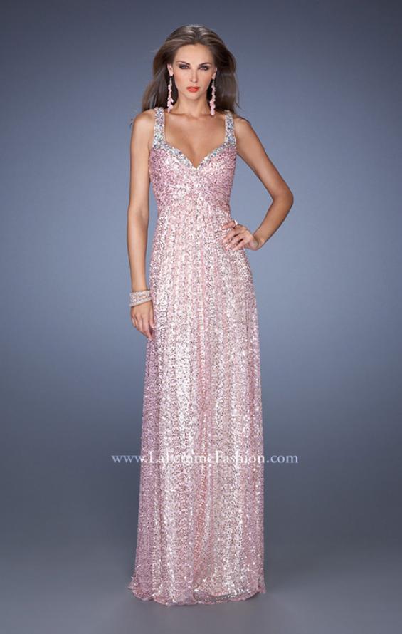 Picture of: Long A-line Sequin Prom Dress with Strappy Back in Pink, Style: 19154, Detail Picture 1