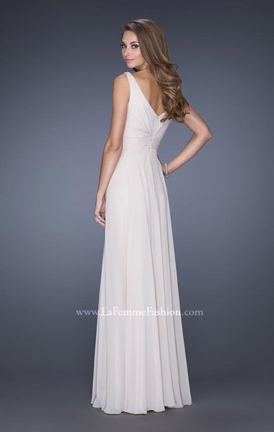 Picture of: Long Chiffon Prom Gown with Lace Panel Detail in White, Style: 19181, Back Picture