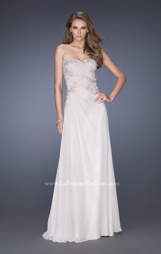 Picture of: Strapless Chiffon Long Prom Gown with Lace Applique in White, Style: 19183, Main Picture