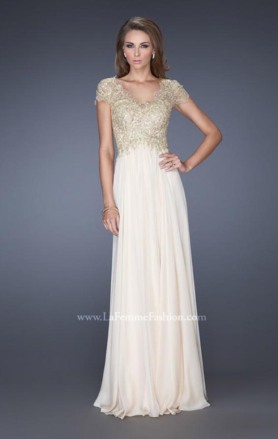 Picture of: Long Chiffon Prom Dress with Lace Bodice in White, Style: 19213, Main Picture