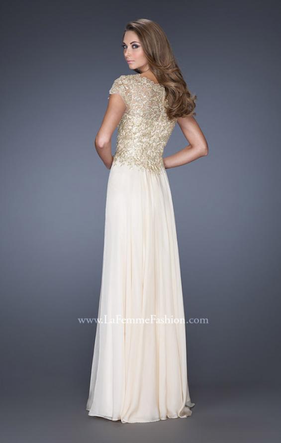 Picture of: Long Chiffon Prom Dress with Lace Bodice in White, Style: 19213, Back Picture