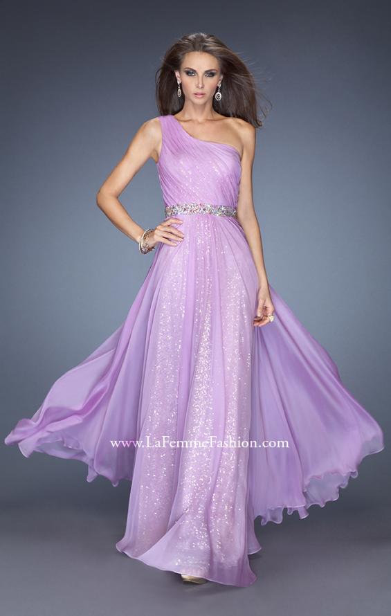 Picture of: One Shoulder Long Sequin Prom Dress with Chiffon Overlay in Purple, Style: 19280, Main Picture