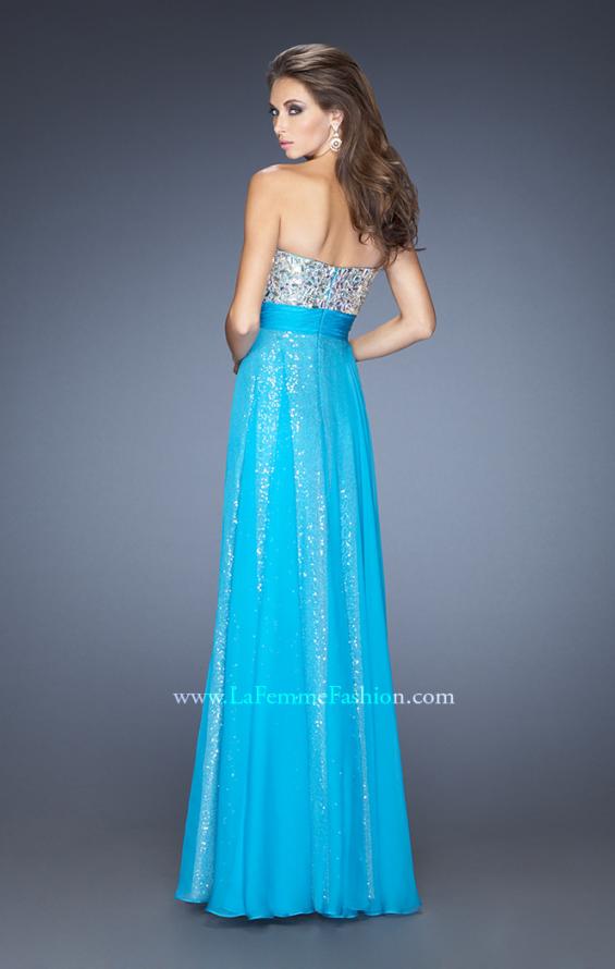 Picture of: Long Strapless Sequin Prom Dress with Chiffon Overlay in Blue, Style: 19300, Back Picture