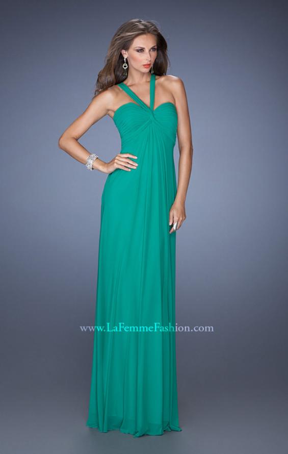Picture of: Long Jersey Prom Dress with Halter Straps in Green, Style: 19348, Detail Picture 1
