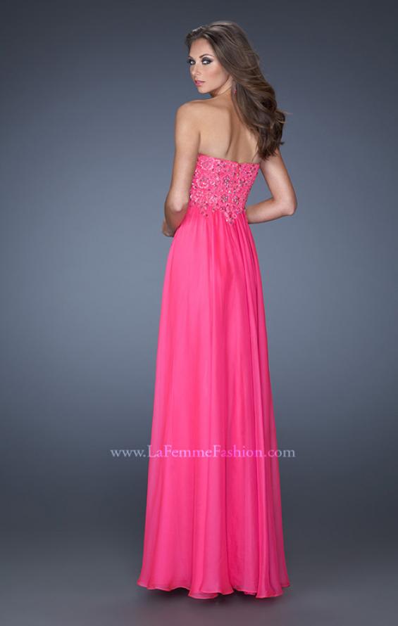 Picture of: Long Chiffon Strapless Prom Gown with Embellished Bodice in Pink, Style: 19366, Back Picture
