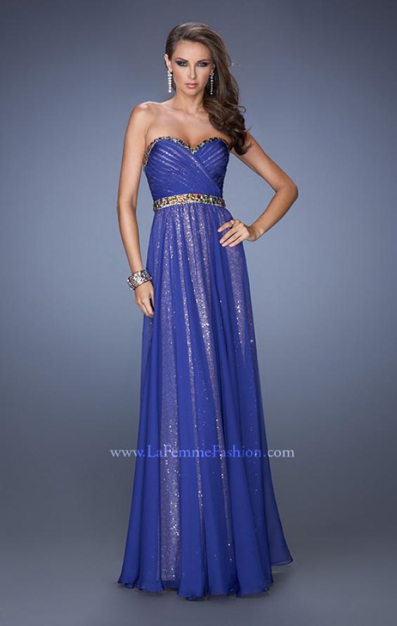 Picture of: Long Strapless Sequin Prom Dress with Chiffon Overlay in Blue, Style: 19388, Detail Picture 1