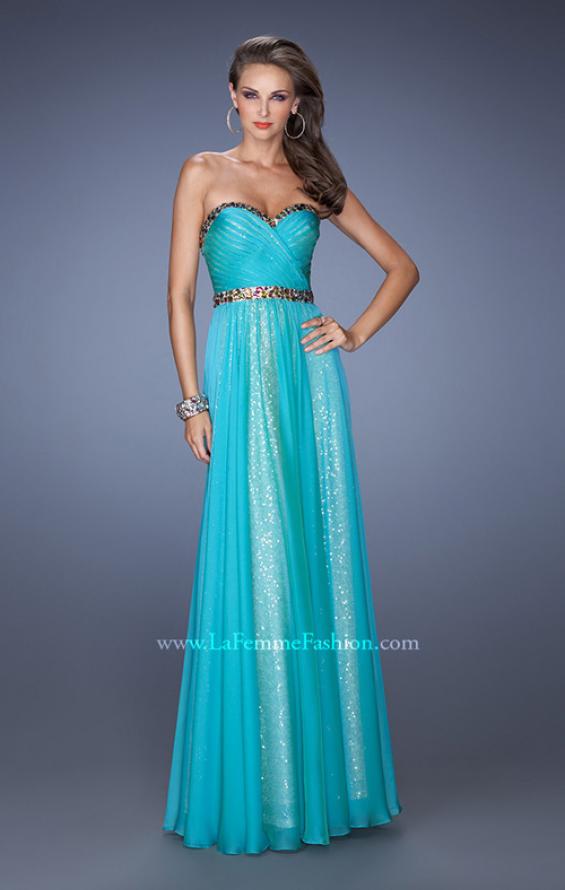 Picture of: Long Strapless Sequin Prom Dress with Chiffon Overlay in Green, Style: 19388, Detail Picture 2