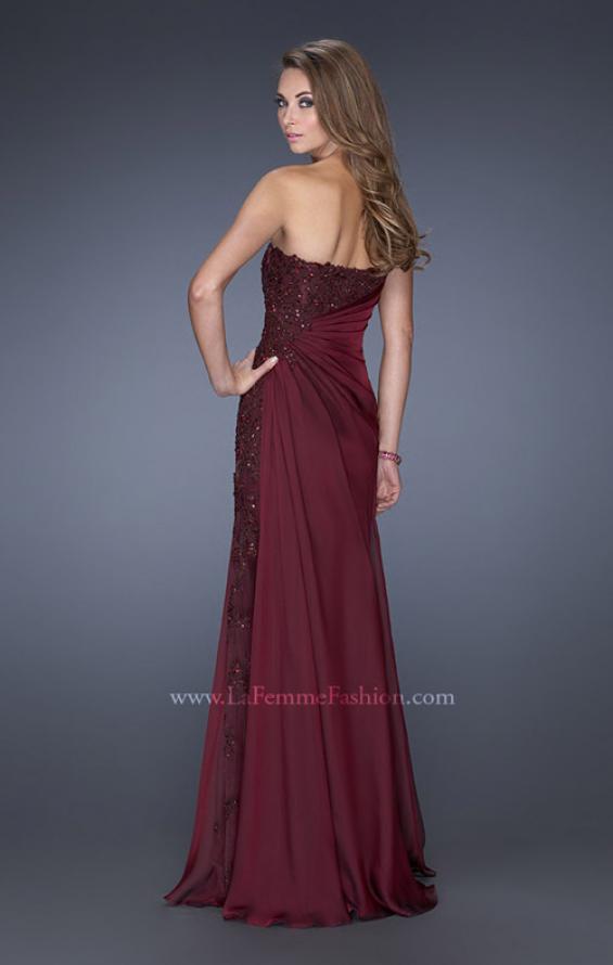 Picture of: Long Strapless Prom Dress with an Embellished Side Panel in Red, Style: 19393, Back Picture