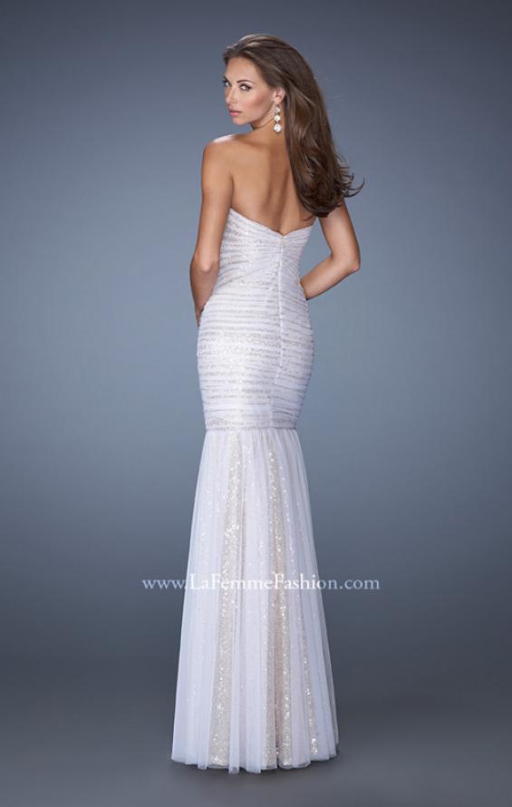 Picture of: Strapless Ruched Mermaid Prom Gown with Sequin Underlay in White, Style: 19394, Back Picture