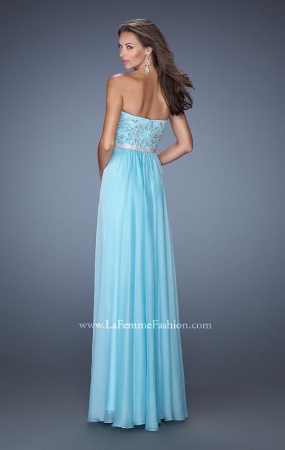 Picture of: Strapless Long Prom Gown with a Lace and Beaded Bodice in Blue, Style: 19437, Back Picture