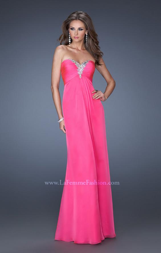 Picture of: Strapless Long Chiffon Prom Dress with Bejeweled Bodice in Pink, Style: 19528, Main Picture